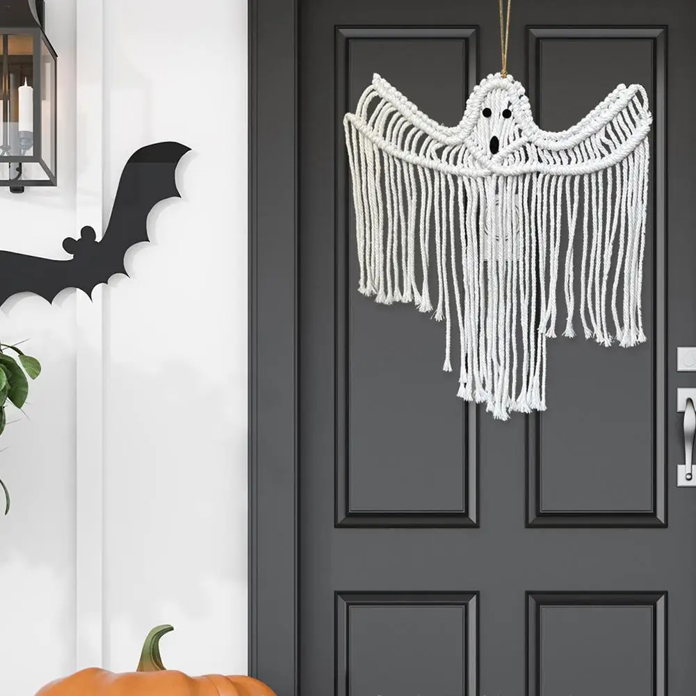 Halloween Ghost Hanging Decorations Hand-Woven Hanging Light Up White Flying Ghost Ciondolo Spaventoso Segno Di Halloween Leggero