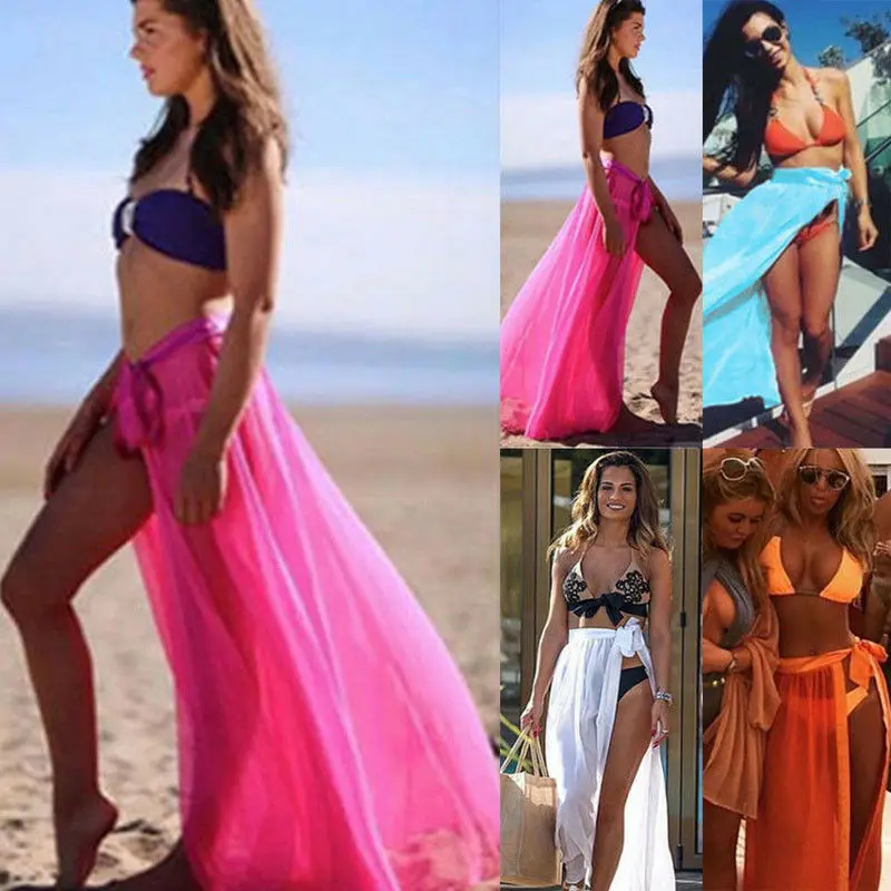 2020 New Fashion Hot Womens Swim Wear Bikini Cover Up Sheer Beach Mini Wrap Skirt Sarong Pareo Shorts Bianco Nero Rosso Blu