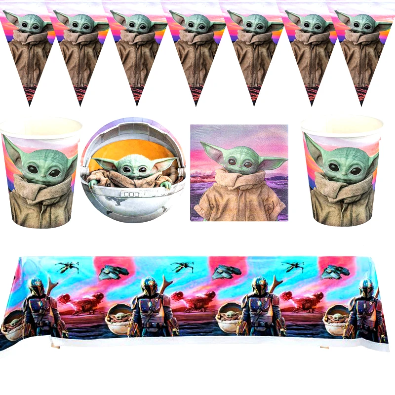 51 Pz/Lotto Yoda Baby Theme Table Cover Banner Happy Birthday Party Bandiere Tovaglioli Piatti Tazze Decorazione Tovaglia Forniture