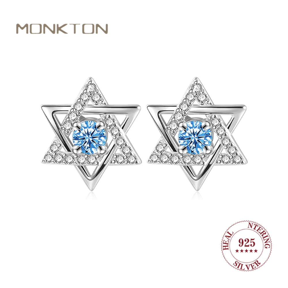 Monkton 100% 925 Orecchino A Stella In Argento Sterling Per Le Donne Fshiaon Zircone Orecchino A Bottone Stella Di David Anillo Plata 925 Gioielli Muj