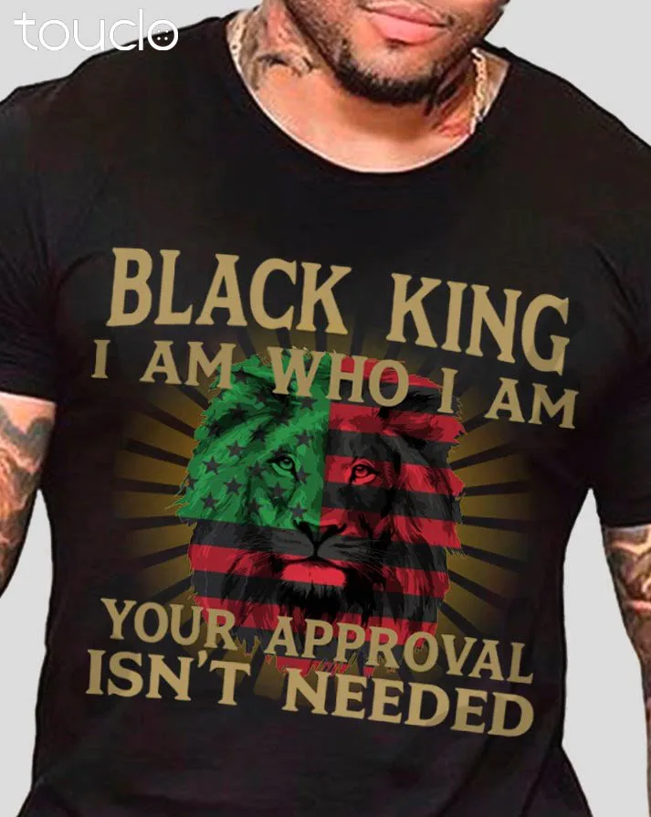 Black King Who I Am African American Flag Lion Men T Shirt Unisex