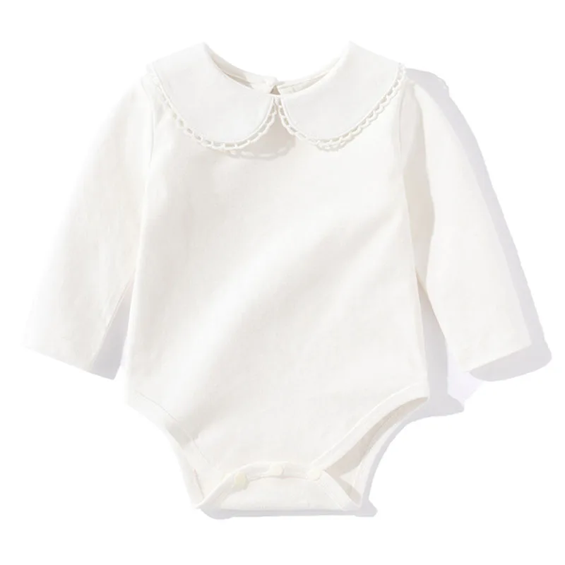 Autunno Primavera 0-24M Neonata Abbigliamento Bambino Neonata Pagliaccetto A Maniche Lunghe Cotone Bianco Neonato Neonate Tuta