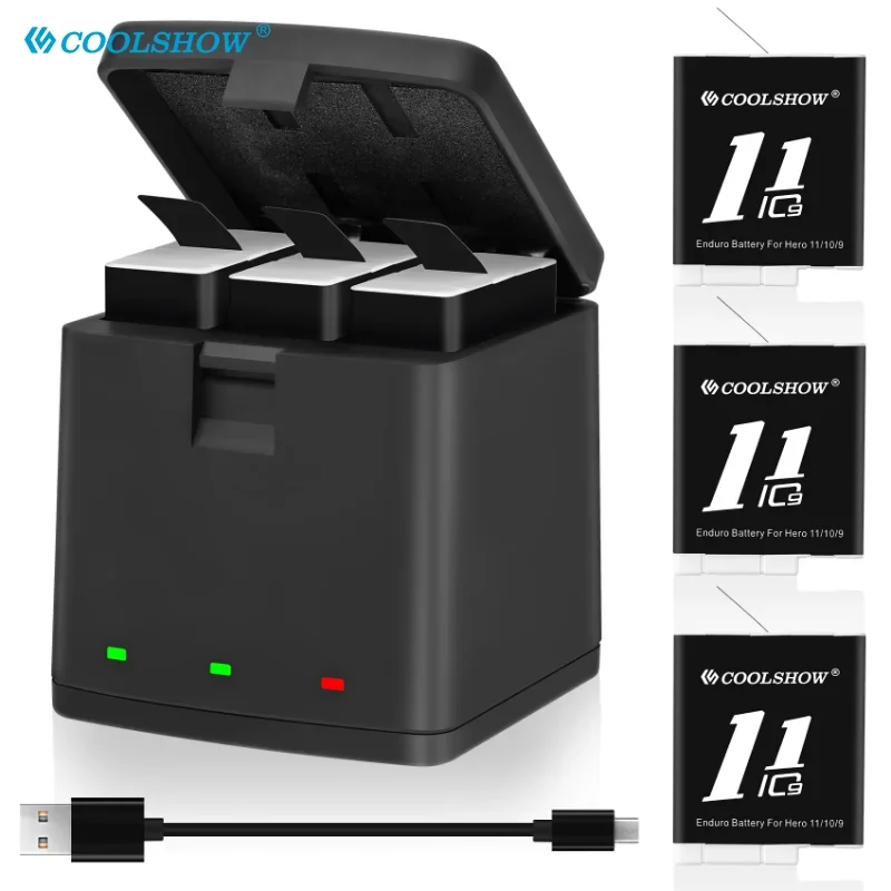 Coolshow 1800Mah Batteria Per Gopro Hero 11 Caricabatteria Per Gopro Hero 12 11 10 9 Batterie Estese Accessori