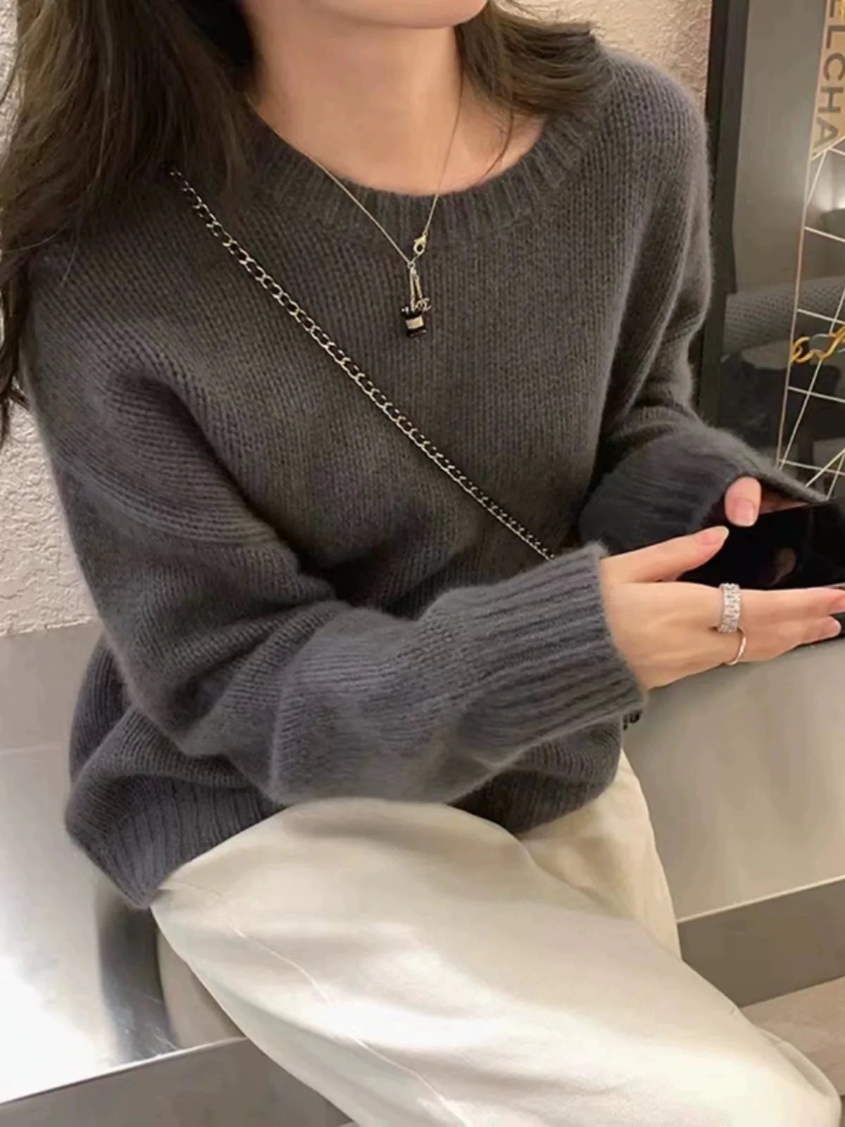 Autunno E Inverno Nuovo Maglione Di Cashmere Maglione Da Donna Maglione Allentato Spesso Girocollo Pullover Maglione Riduzione Dell'Età