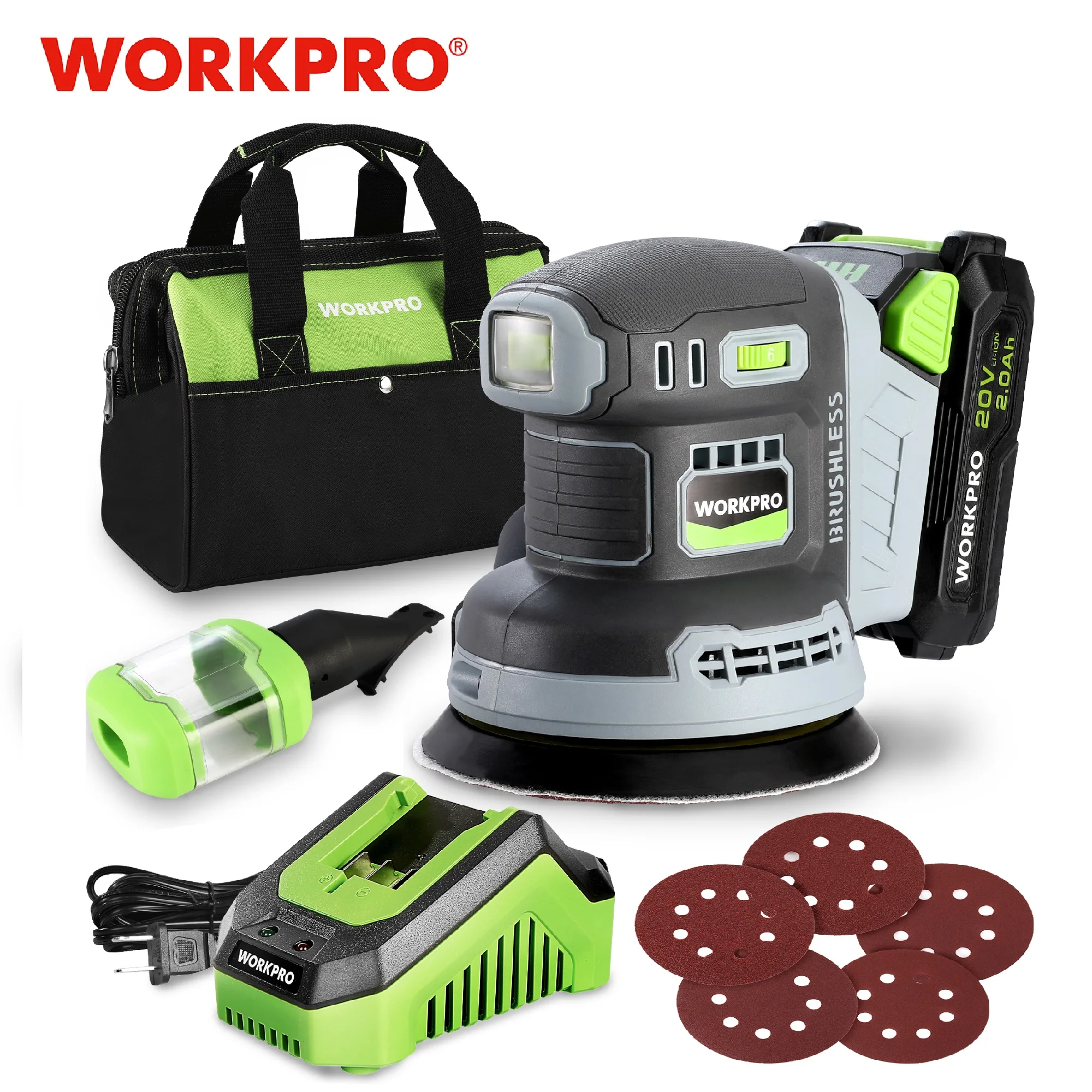 Workpro Levigatrice Elettrica Orbitale Casuale Senza Spazzole Da 125Mm Levigatrice Per Lucidatura Levigatrice Levigatrice A 6 Velocità Per Batteria Da