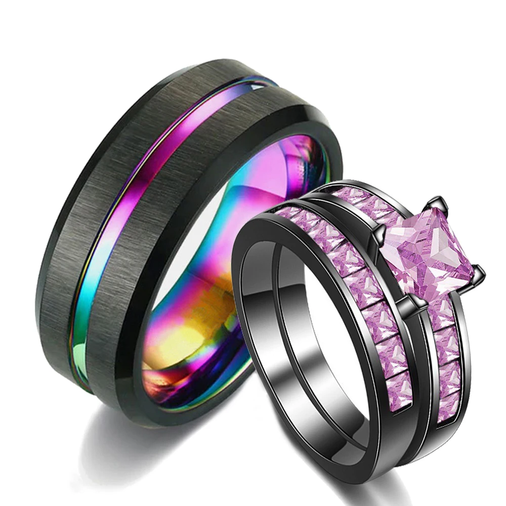 Charm Coppia Anelli Romantici Strass Rosa Anelli Da Donna Set Anelli In Acciaio Inossidabile Da Uomo Alla Moda Gioielli Di Moda Per Regali Amante