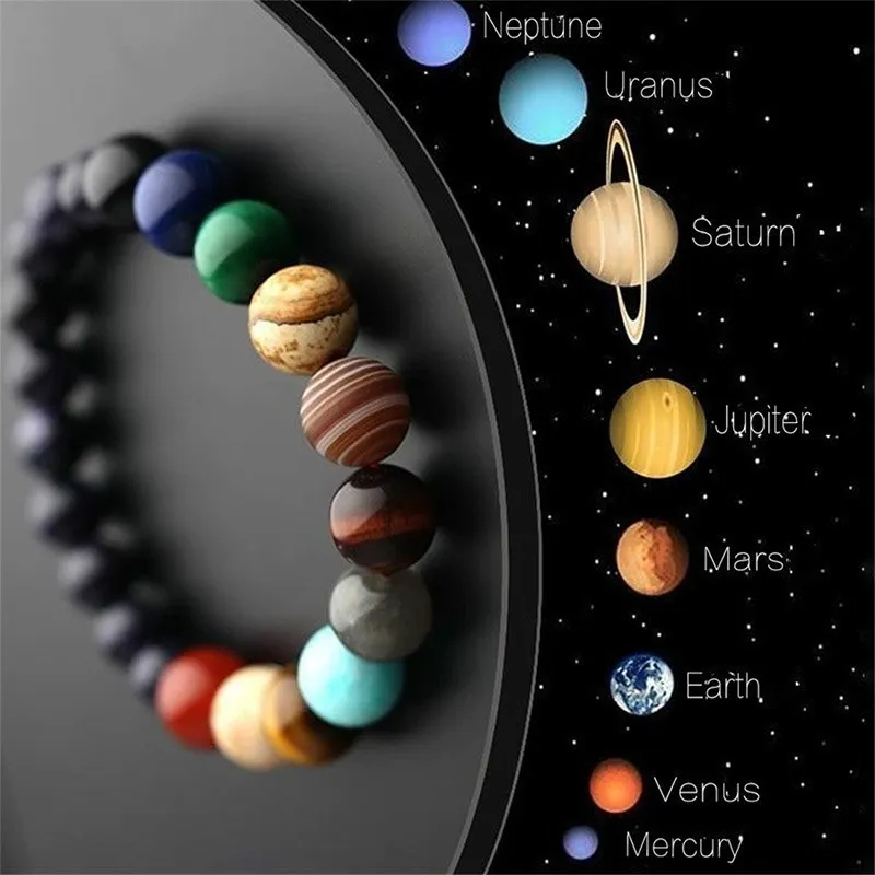 Jd Natural Stone Eight Planets Bead Bracciali Uomo Donna Universe Seven Chakra Bangle Yoga Balance Galaxy Solar Wristband Jewelry