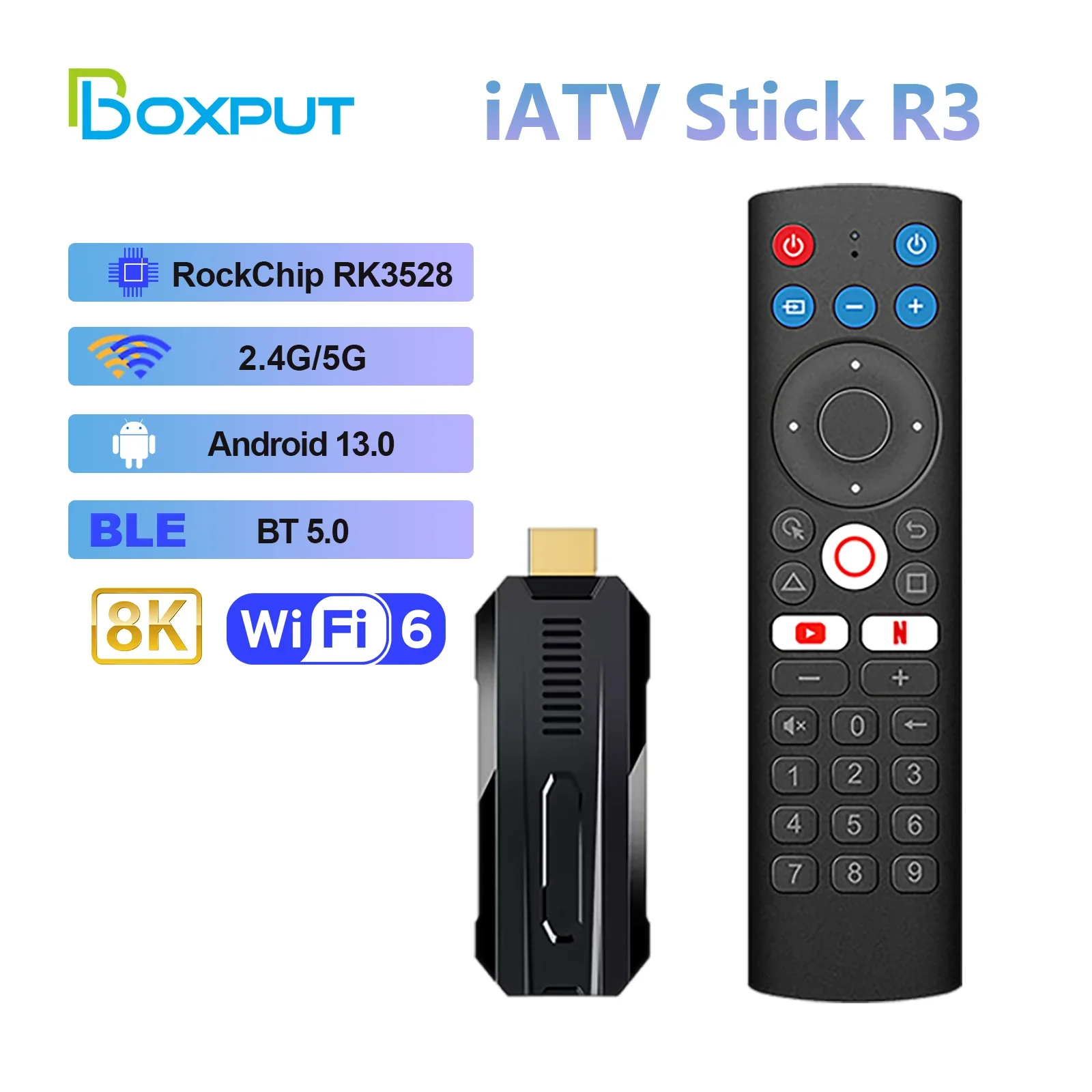 Boxput Iatv R3 Smart Tv Stick Rk3528 Chip Usb Android 13 Fire Stick 5G Dual Wifi Ble Media Playertv Stick Android Voice Remote