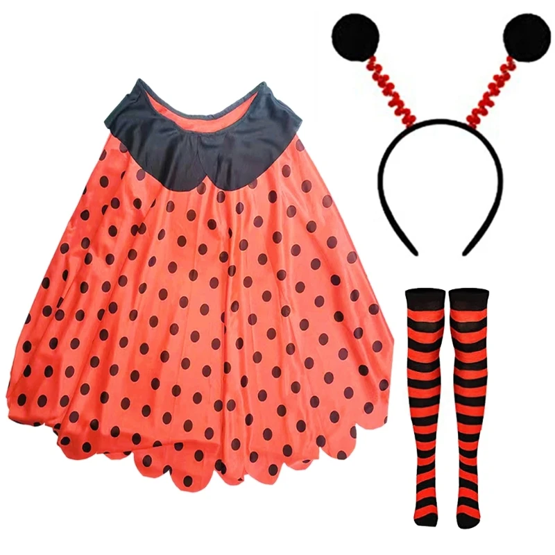 Coccinelle Vestito Costume Per Ragazze Calze A Righe Fascia Pois Vestito R7Rf