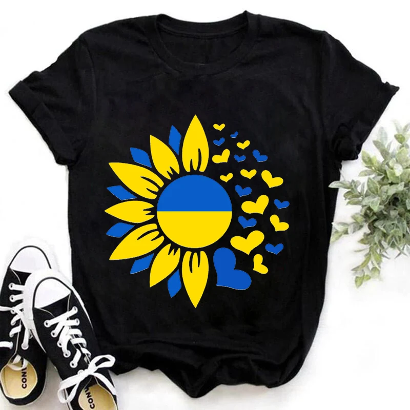 Summer Fashion Ucraina Flag Sunflower Print T-Shirt Kids Harajuku T Shirt Abbigliamento Per Bambini Ragazzi Black Tees Tops