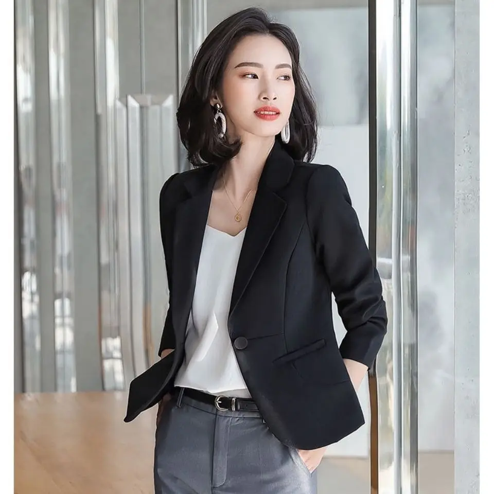 Nero Corto Ultima Moda Giacca Donna Primavera Blazer Da Donna Abiti Sartoriali Abbigliamento Blazer Trend Cappotto Casual Spedizione Gratuita