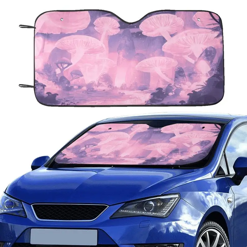 Rosa Cogumelo Floresta Carro Pára-Sol Kawaii Estética Janela Protetor Solar Bonito Roxo Fantasia Acessórios Decoração Do Carro