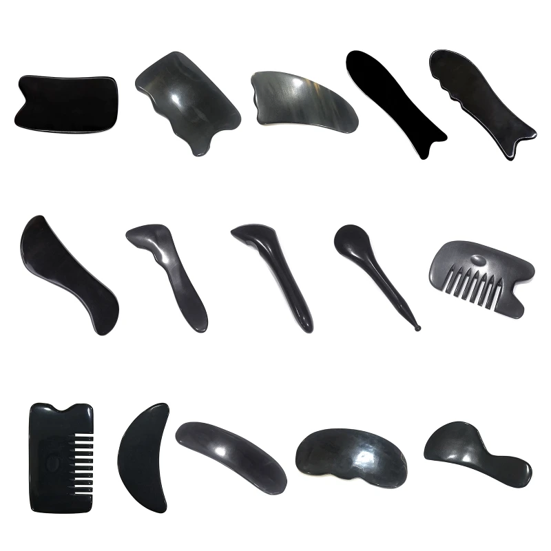 Gua Sha Board Gua Sha Per Strumenti Facciali Bufalo D'Acqua Corno Nero Gua Sha Strumento Per Massaggio Per Raschiare Viso E S