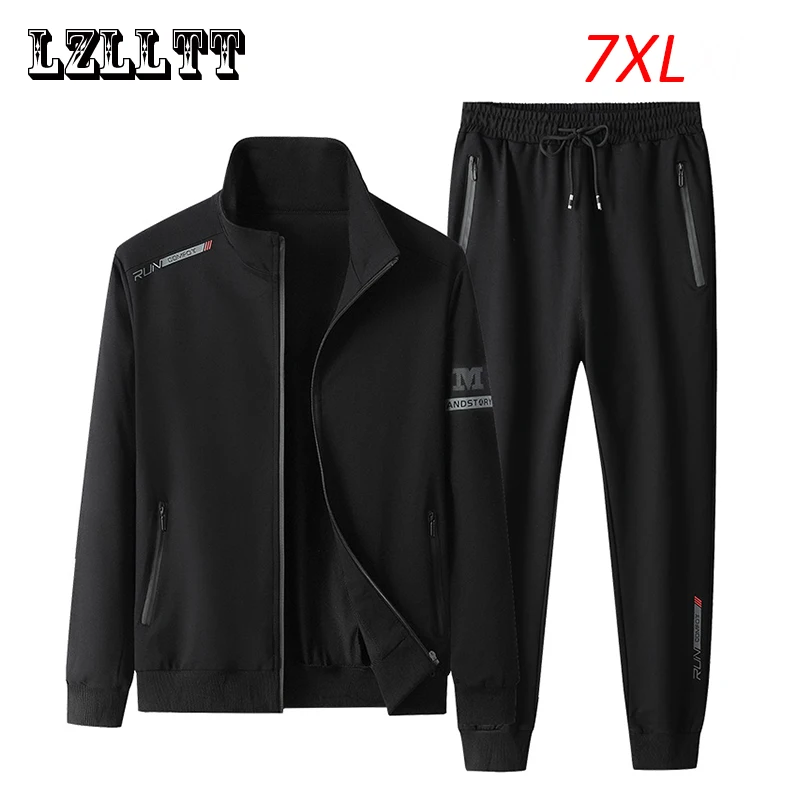 Primavera Autunno Uomo Casual Sport Joggers 2 Pezzi Tuta Set Mens Sportswear Stampe Abiti Pantaloni Della Tuta Giacca Maschile Big Size 7Xl