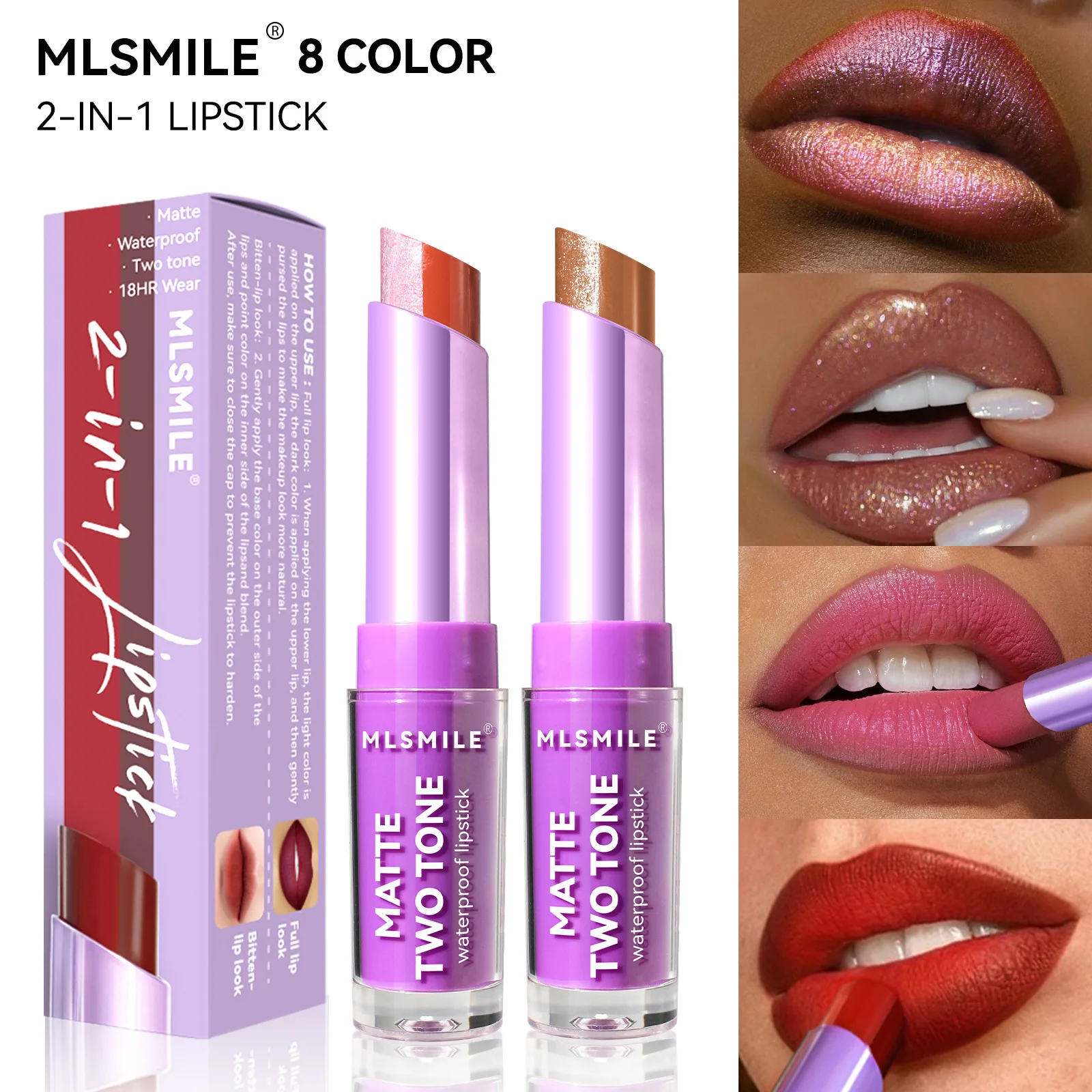 Rossetto Bicolore Matita Per Labbra Perlescente Velluto Opaco Lucidalabbra Umido Trucco Per Labbra Colorato Rossetto Naturale Duraturo