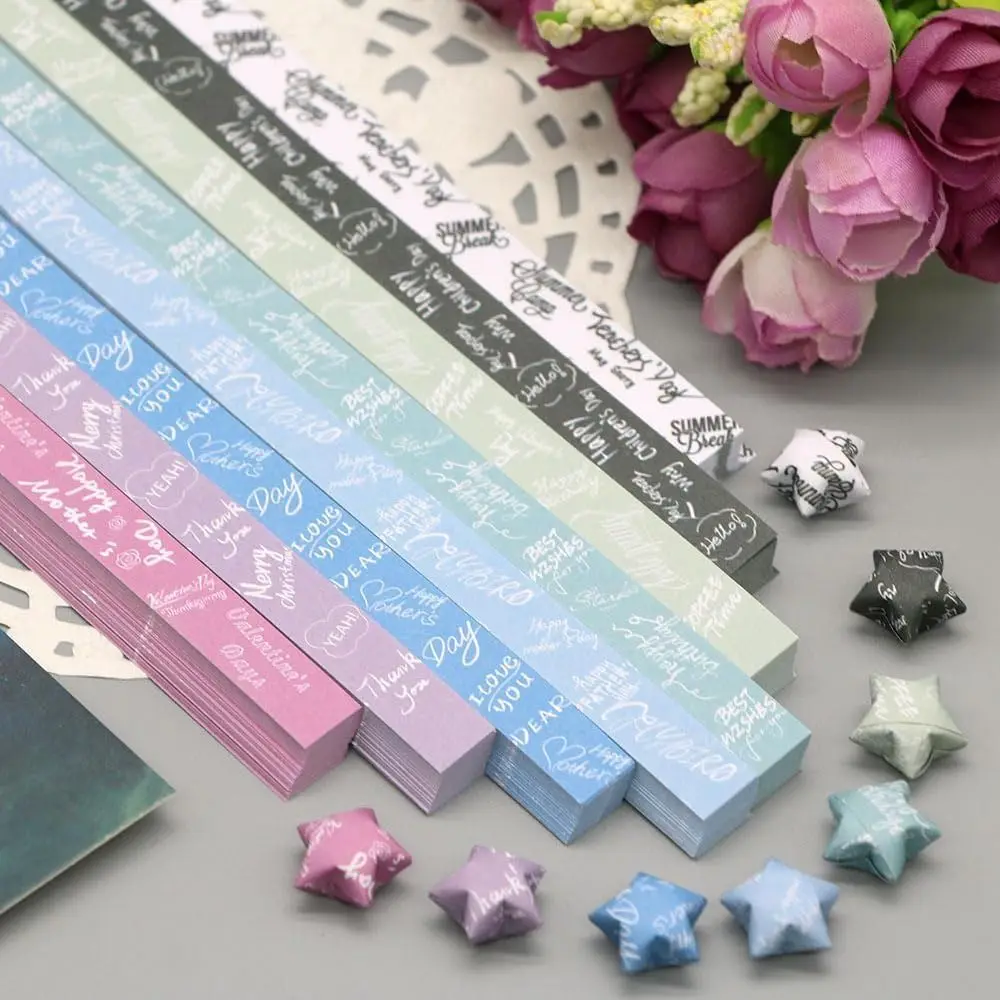 540 Fogli Colorati Star Origami Paper Cartoon Art Craft Stella Pieghevole Single Sided Best Wishes Star Paper Strip Decorazione Della Casa