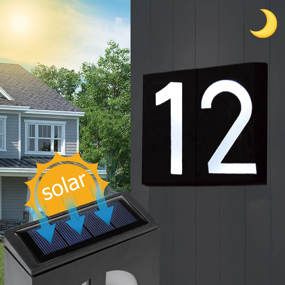 Solar Led House Number Outdoor Address Lights Waterpoof Garden Digital Solar Powered Address Sign Illuminato Per La Porta Dell'Iarda Di Casa