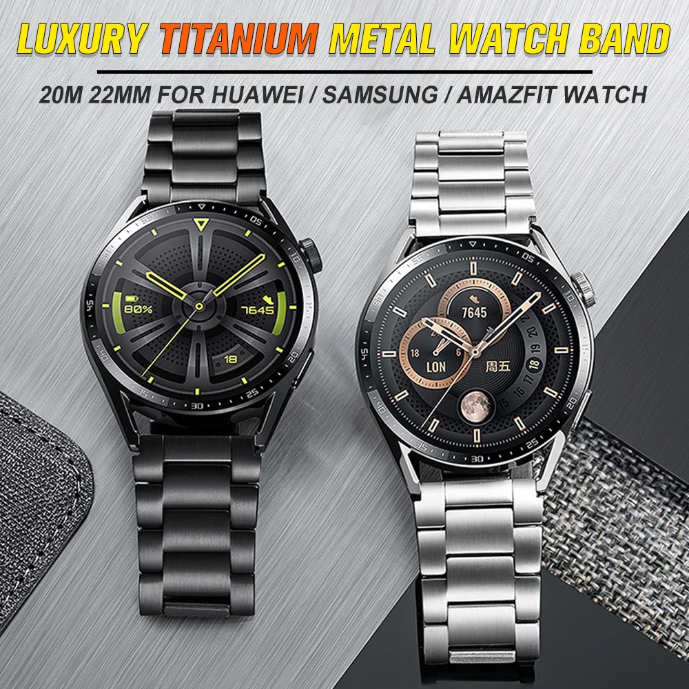 Titanium Metal Strap 20Mm For Huawei Watch Gt3 Pro 46Mm 22Mm Band For Samsung Watch 3 45Mm Luxury Business Bracelet For Amazfit