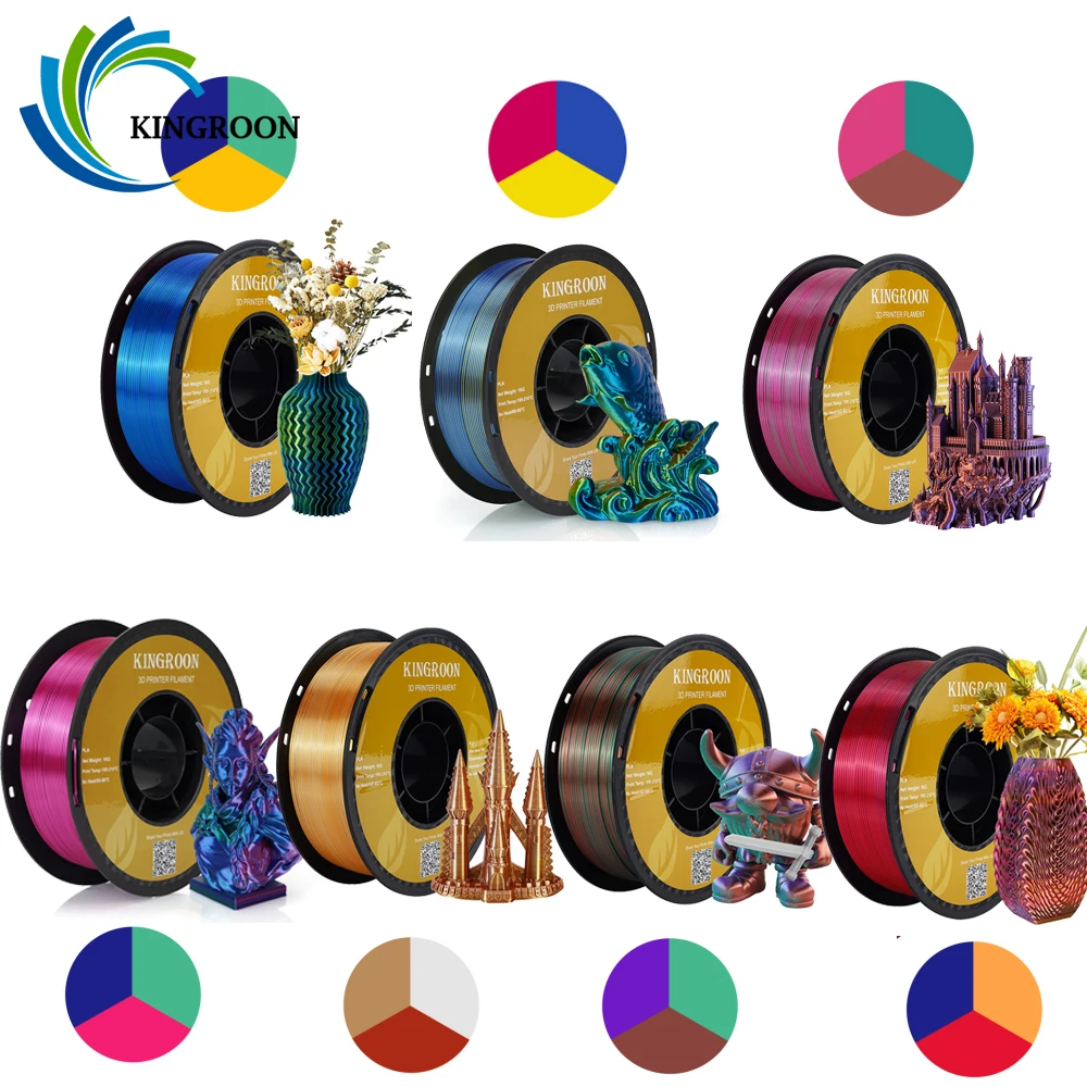 Kingroon Silk Tricolor Pla Filament Stampante 3D 1.75Mm 2.2 /8.8 Lbs Silk Pla Filament Materiali Plastici Stampa 3D Colore Speciale