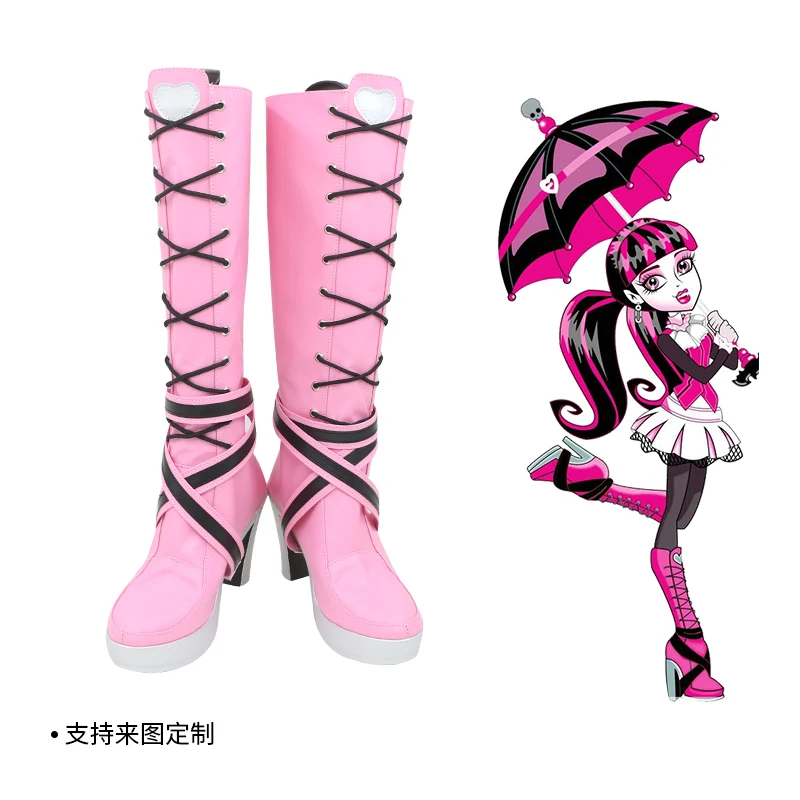 Monster High Draculaura Cosplay Scarpe Draculaura Scarpe Rosa Stivali Donna Uomo Halloween Cosplay Costume Puntelli