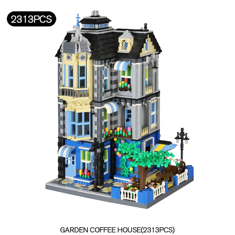 Creative Streetscape Architecture Continental Cafe Moc Build Block City Street View Coffee Shop Brick Toy Model For Gift