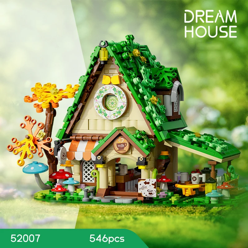 Creative Fairy Tales Street View Architecture Block Forest Coffee Shop Streetscape Cafe Dream House Model Building Brick Toy