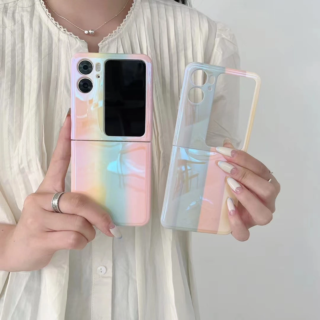 Custodia Per Bracciale Con Motivo Arcobaleno Laser Per Oppo Find N2 Flip Imd Cover Posteriore Antiurto