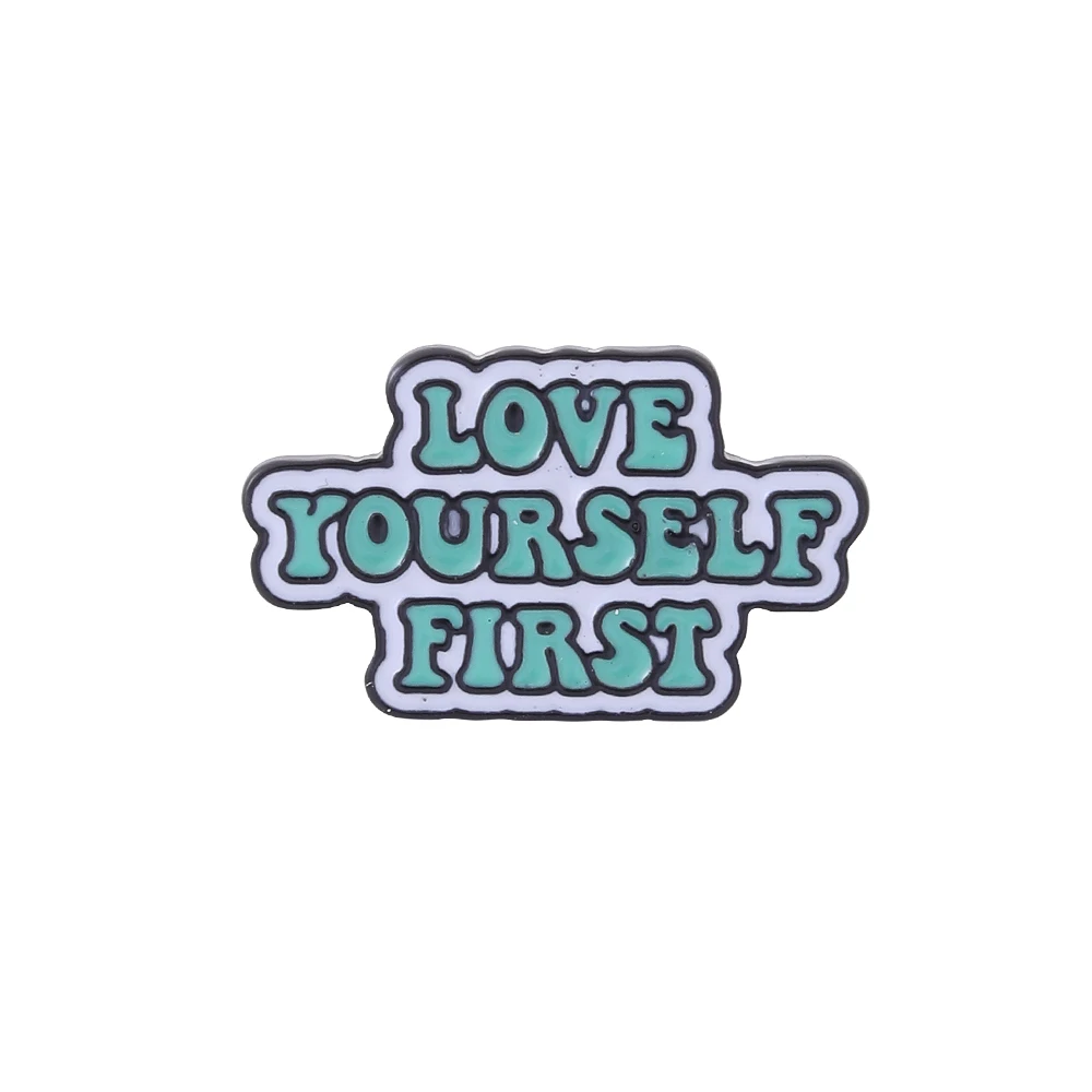 Fine Bless Wish Words Pins Letter Love Yourself First Smile To The World Spille No Bad Vibes Badge For Friends Sibling Gift