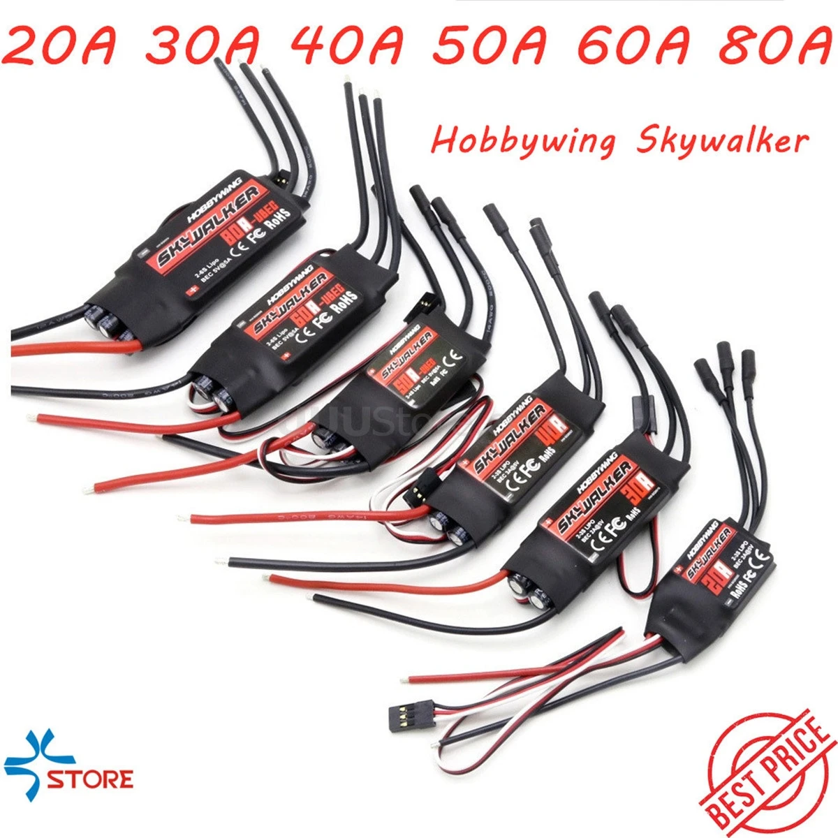 Hobbywing Skywalker 20A 30A 40A 50A 60A 80A Esc Brushless Speed Controller Con Bec Per Fpv Rc Quadcopter Skywalker Airplane