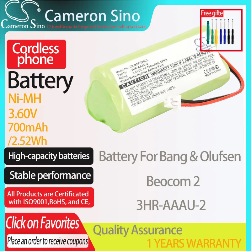 Batteria Cameronsino Per Bang & Olufsen Beocom 2 Per Batteria Per Telefono Cordless Bang & Olufsen, Batteria Fissa 700Mah