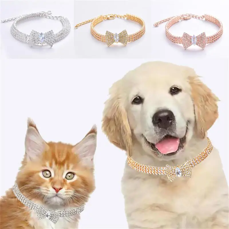 Collare Per Cuccioli Per Piccoli Animali Collana Con Nodo A Fiocco Gioielli Per Animali Domestici Collana Con Gatto Con Strass Collare Prodotti Per An