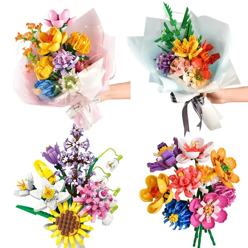 Building Block Flowers Bouquet Brick Toy Bambini Ragazze Mini Art Building Blocks Regalo Fai Da Te Per San Valentino Compatibile Con Lego