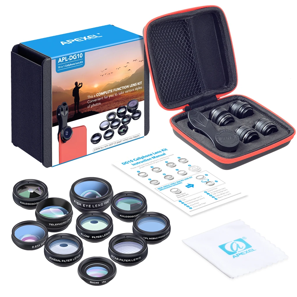 Set Di Assortimento Di Lenti Macro Fisheye 10 In 1 Campeggio Escursionismo All'Aperto Lenti A Clip Per Telefono Da Viaggio Con Custodia Da Viaggio