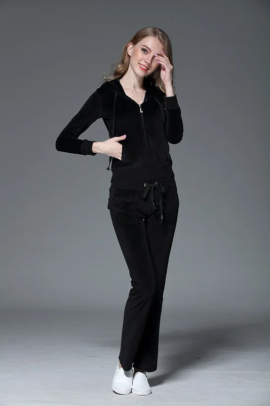 Amanti Succosa Marca Primavera Donna Abiti Sportivi Nero Rosa Viola Solido Slim Pleuche Tute Casual Da Donna Tute Sportive