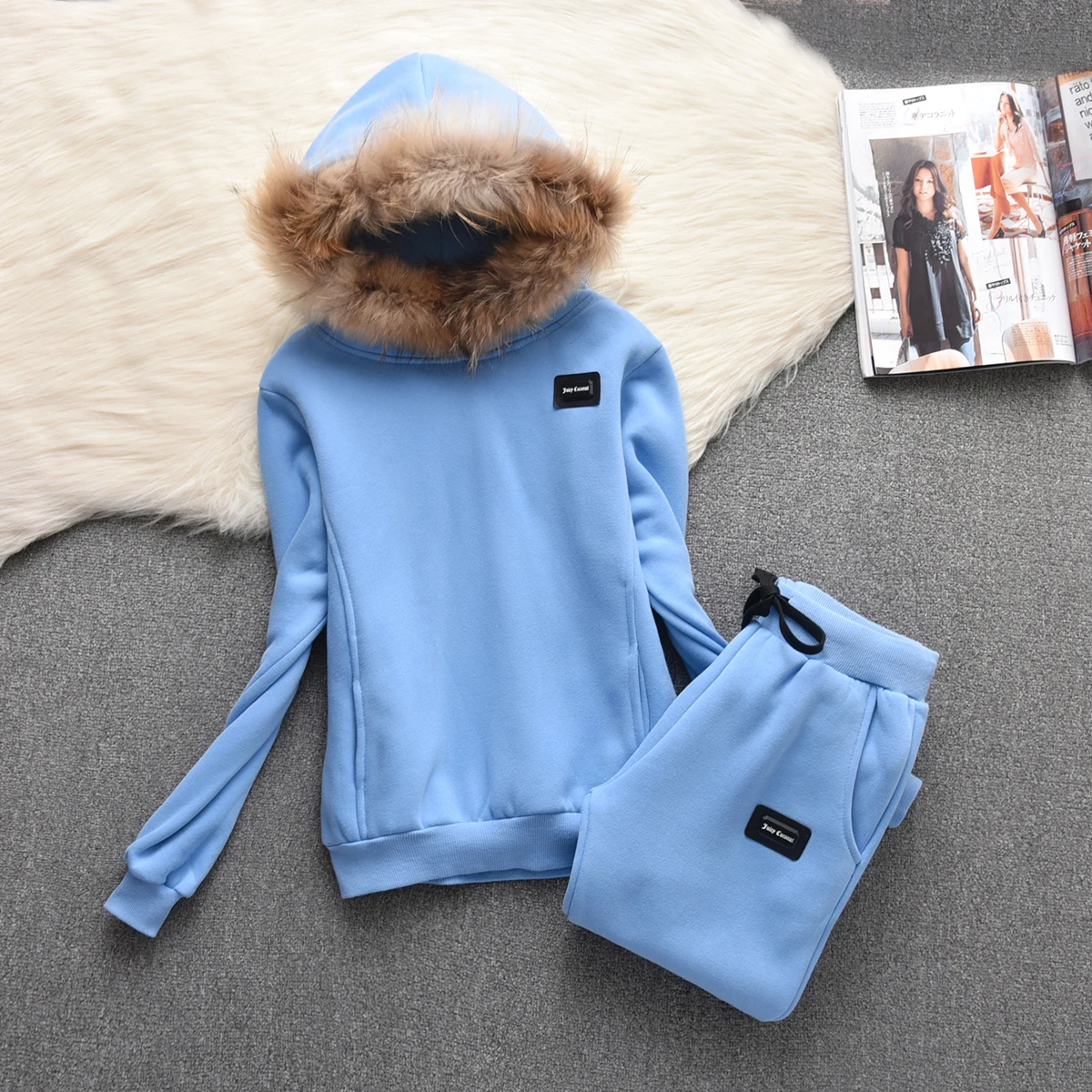 Juicy Coconut Brand Donna Tute Sportive Velluto Primavera Inverno Addensato Casual Tute Da Donna Colletto Con Cappuccio Tuta Sportiva