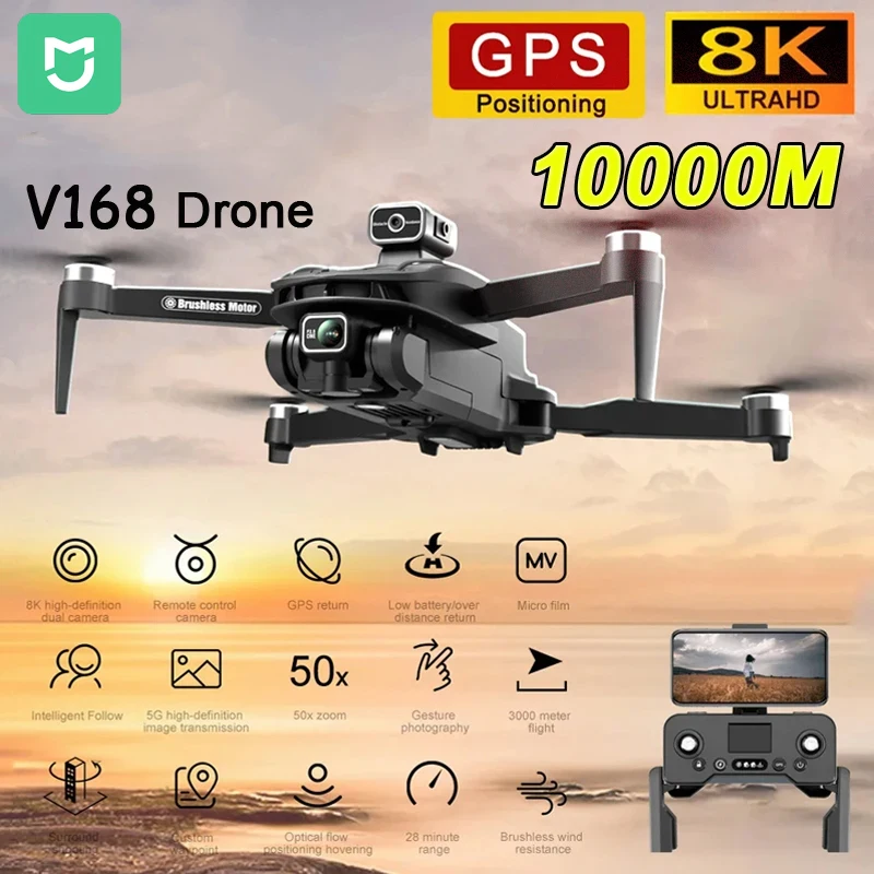 Mijia V168 Max Pro Drone Gps 8K Hd Camera 5G Wifi Fpv Brushless Rc Quadcopter Evitamento Ostacoli Ritorno Automatico