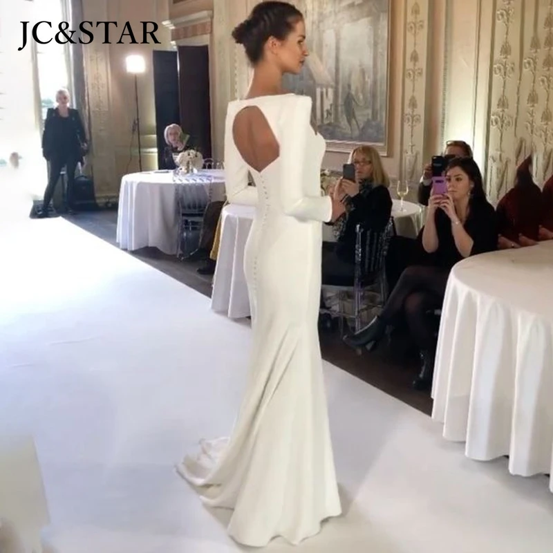 Robe De Mariee Boheme Mermaid Abiti Sposa Satin Back Long Sleeves Vestidos Elegantes Para Mujer Para Una Boda Simple Bride Gowns