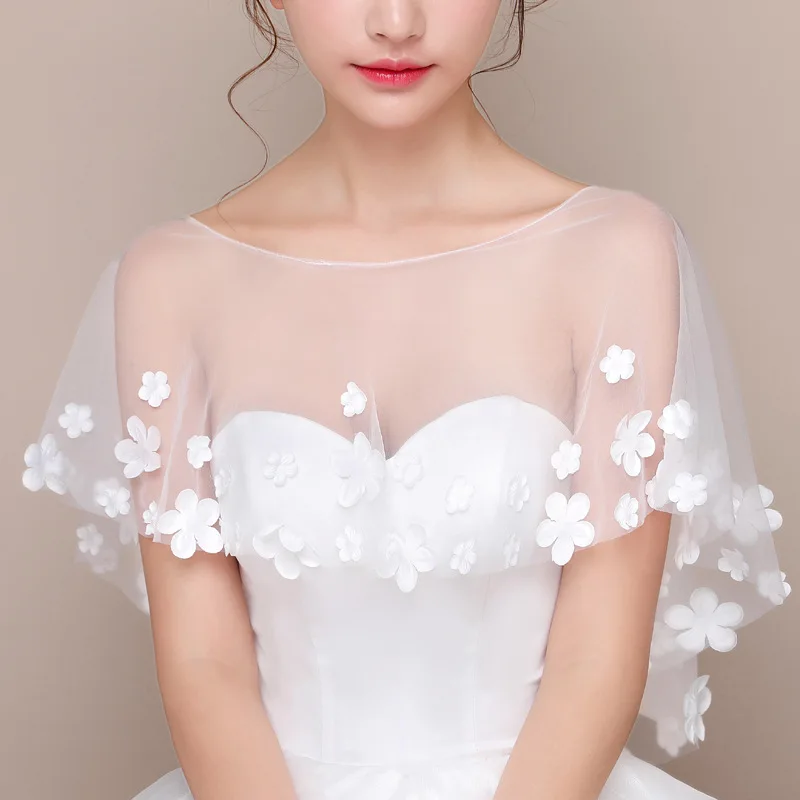 Tulle Trasparente Cape Spring Jacket Donna Cappotto Da Sposa Scialle Fiore Bolero Donna Coprispalle Sposa