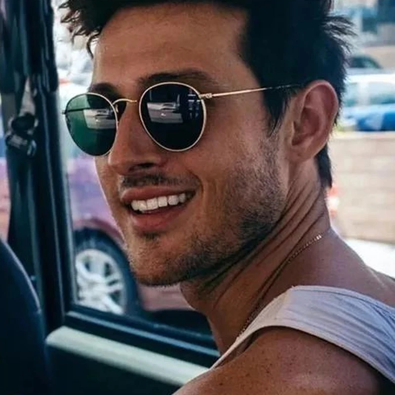 Occhiali Da Sole Rotondi Classici Uomo Vintage Small Frame Driving Occhiali Da Sole Designer Di Marca Retro Maschio Black Shades Oculos De Sol