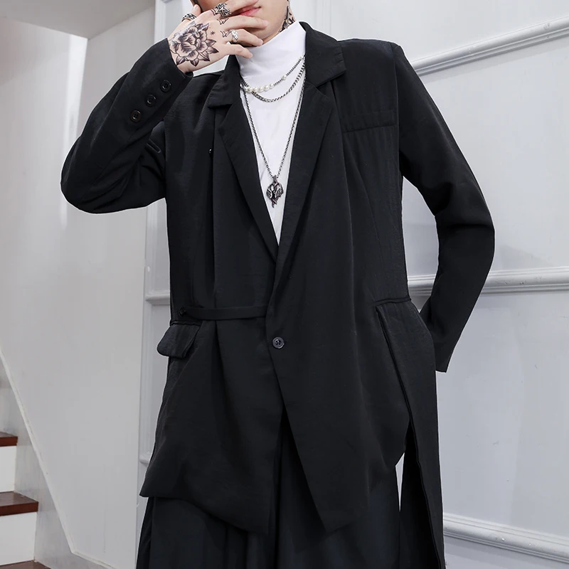 Summer New Men Casual Blazer Jacket Black Personality Suit Spring Loose Stage Performance Costume Yamamoto Male Casual Outerwear