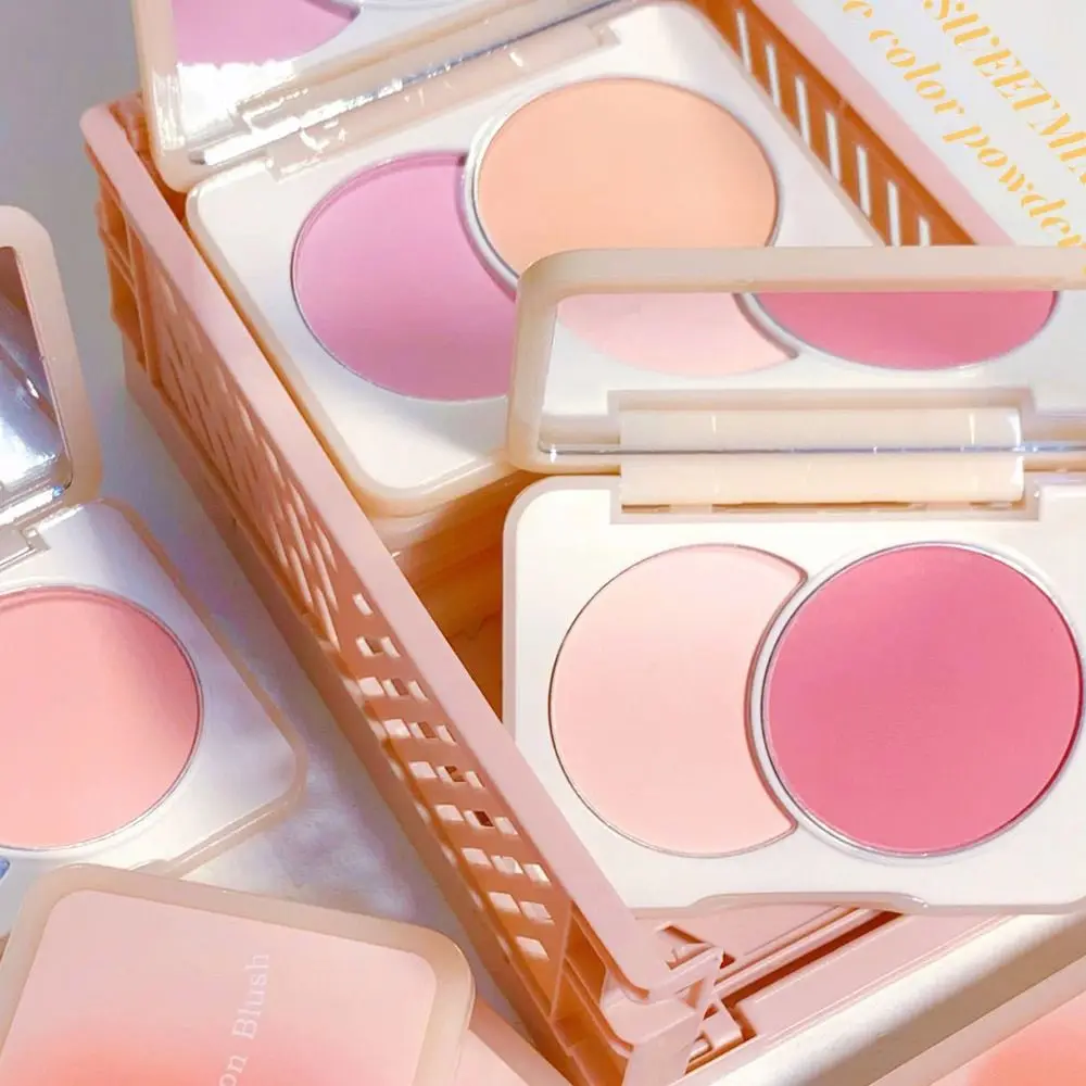 Nude Dual-Color Combination Blush Waterproof Long Lasting Cheek Tint Antisudore Simple Peach Blush Powder Makeup Tools