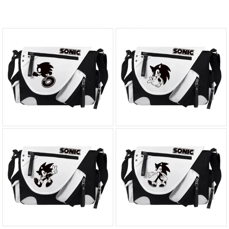 Sonic Surround Pu Leather Casual In Bianco E Nero Abbinato A Colori Messenger Bag Cartoon Anime Student Shoulder Bag School Bag