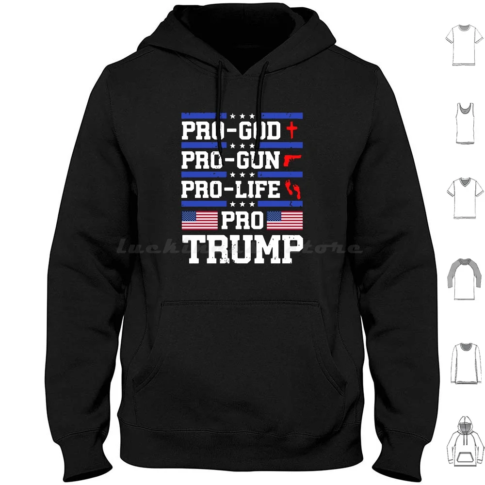 Pro-God Pro-Gun Pro-Life Pro Trump American Flag Felpe Con Cappuccio Manica Lunga God Gun Life