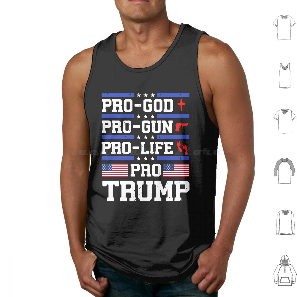 Pro-God Pro-Gun Pro-Life Pro Trump American Flag Canotte Stampa Cotton God Gun Life