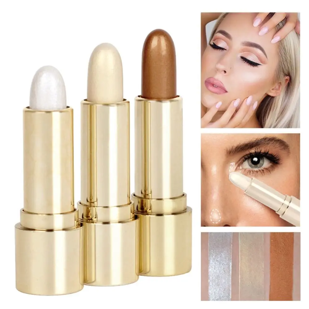 3 Colori 3D Face Brighten Highlighter Bar Cosmetic Face Contour Bronzer Shimmer Highlighter Stick Metallic Eyeshadow Concealer