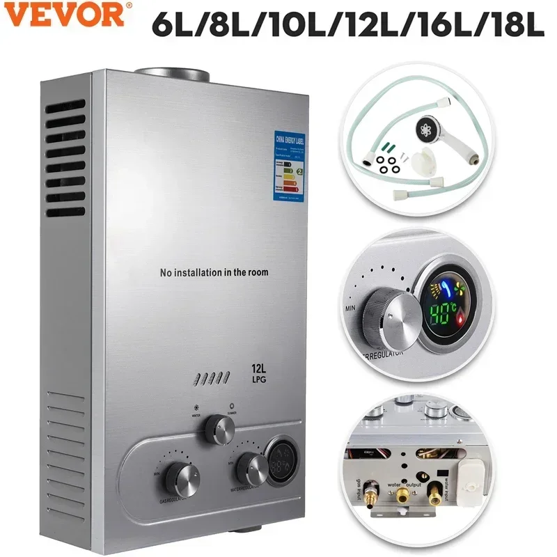 Vevor 6L/8L/10L/12L/16L/18L Scaldabagno A Gas Gpl Caldaia A Gas Propano Senza Serbatoio Da Campeggio Con Kit Doccia Scaldabagno A Gpl