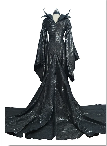 100% Real Black Dark Queen/Strega/Regina Cattiva Cosplay Malefica Cos Vestito