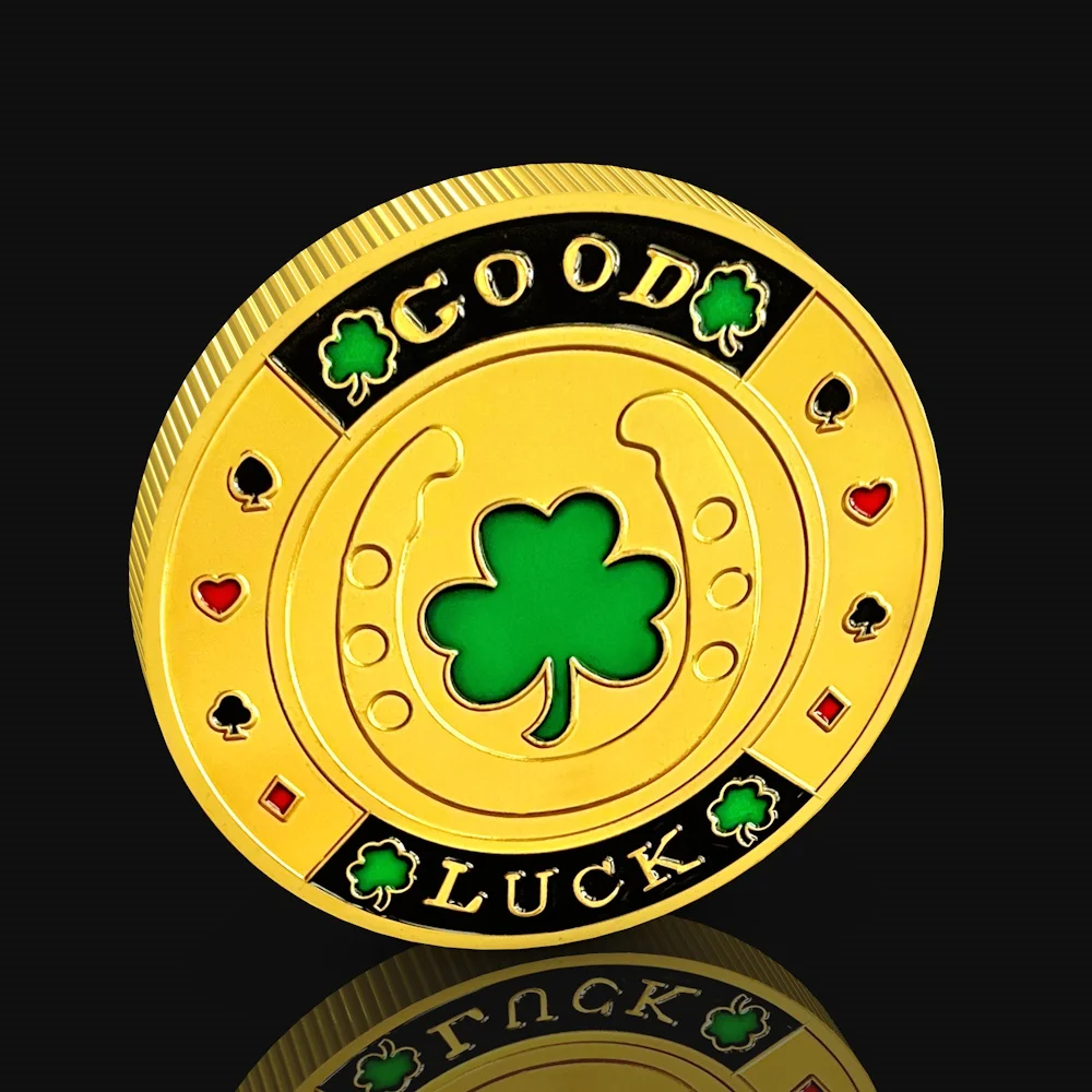 Lucky Clover Poker Card Guard Gold-Plated Coins, Las Vegas Metal  Coins Play Chips Small Gift Collection
