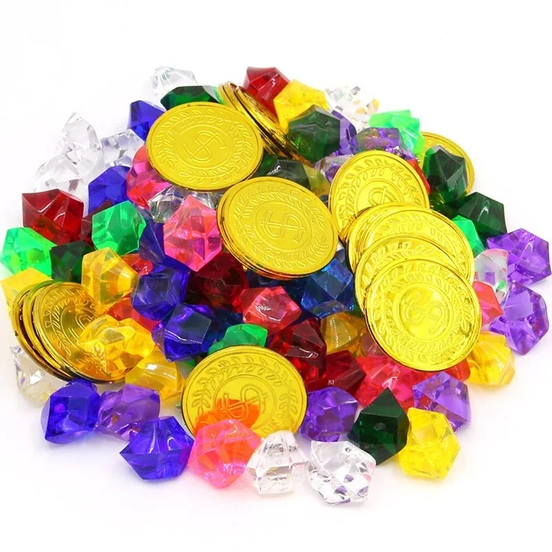 Pack Pirate Jewelry Chest Gold Coin Acrilico Crystal Gem Toy Party Play Game Puntelli Bambini Compleanno Natale