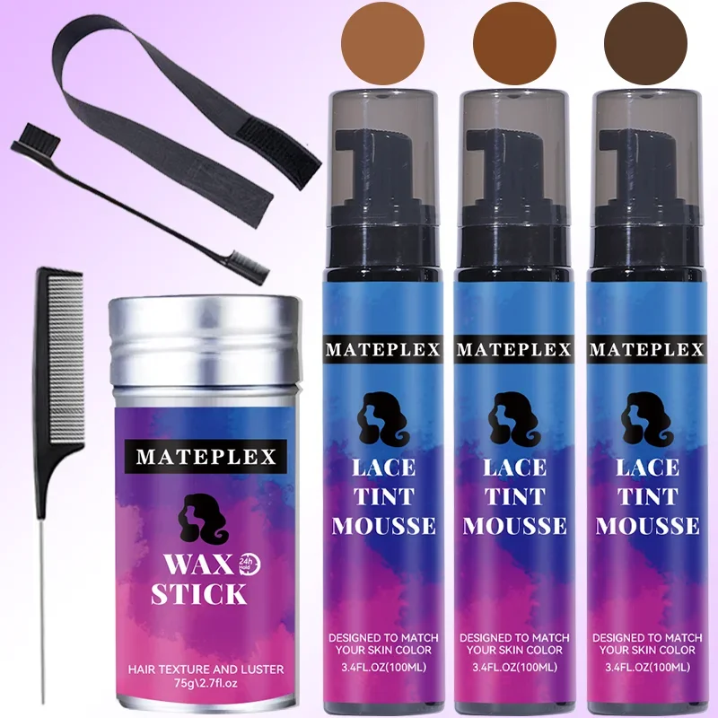 Lace Tint Spray Per Parrucche Posticci Pizzo Tinta Fusione Mousse Per Capelli + Stick Di Cera Per Parrucche Per Capelli Controllo Del Bordo Slick Stic